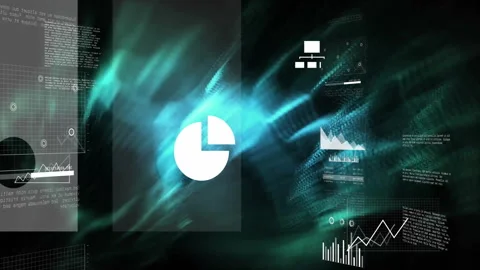 Cloud icon appearing starting hexagon forming rotating with charts and nodes Stock Footage 310151478