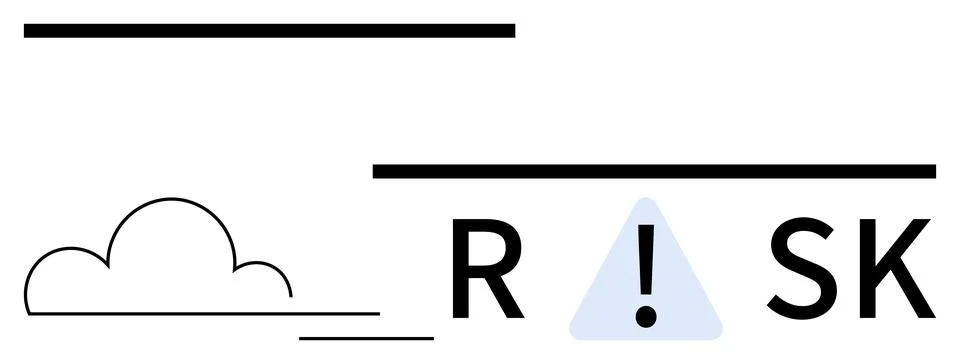 Cloud icon beside RISK text with an exclamation mark in a triangle. Ideal for Stock Illustration