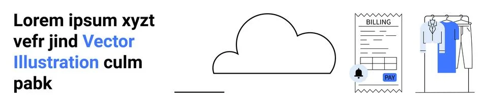 Cloud icon, billing receipt, and clothes hanger. Ideal for online payments, d Stock Illustration