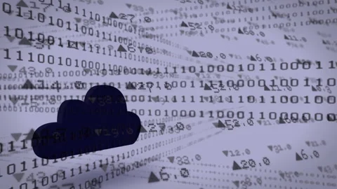 Cloud icon with binary code and data processing animation in background Stock Footage 305367095