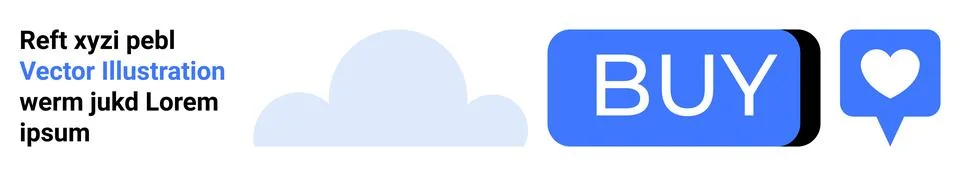 Cloud icon, blue BUY button, and heart icon within a chat bubble. Ideal for e 스톡 일러스트