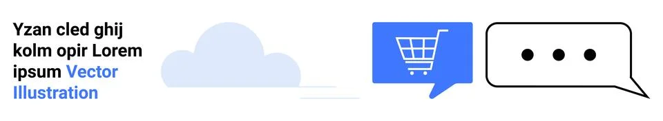 Cloud icon, blue chat bubble with shopping cart, speech bubble with three dot Stock Illustration