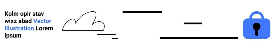 Cloud icon with a blue padlock representing data security, surrounded by abst Stockillustratie