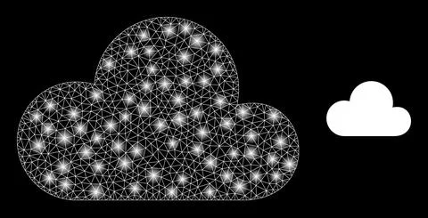 Cloud Icon - Carcass Mesh with Glare Spots Stock Illustration