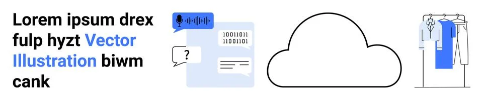 Cloud icon centered, dialog box with text, message notification, and shopping 스톡 일러스트
