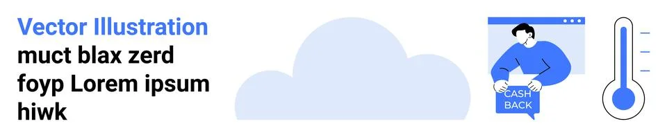 Cloud icon centered with user holding feedback sign on right and thermometer  스톡 일러스트