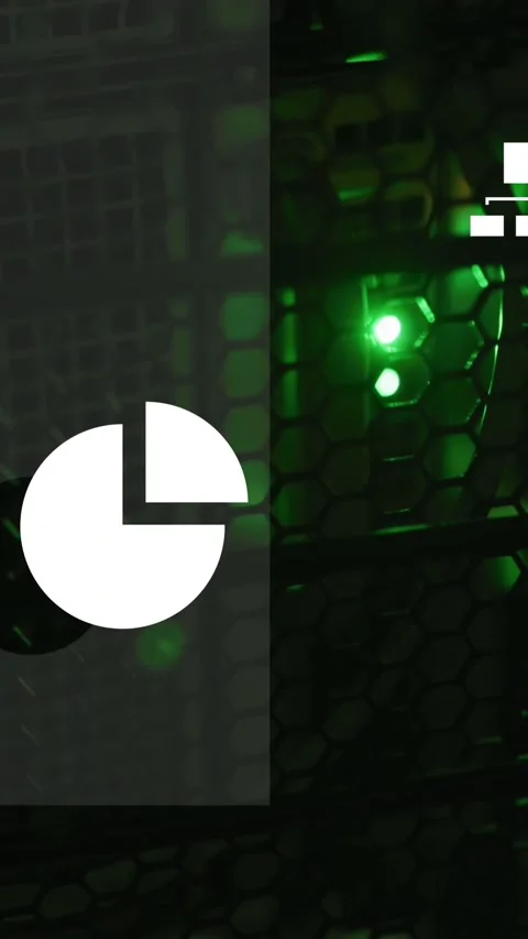 Cloud icon, charts, graphs and data processing over glowing green lights on Stock Footage 342612905