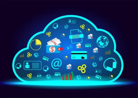 Cloud icon concept of big data access, global network connection, data search イラスト素材