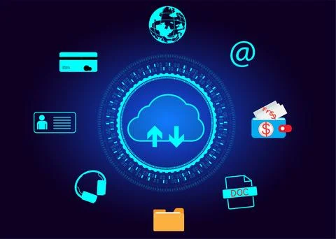 Cloud icon concept of big data access, global network connection, data search Stock Illustration