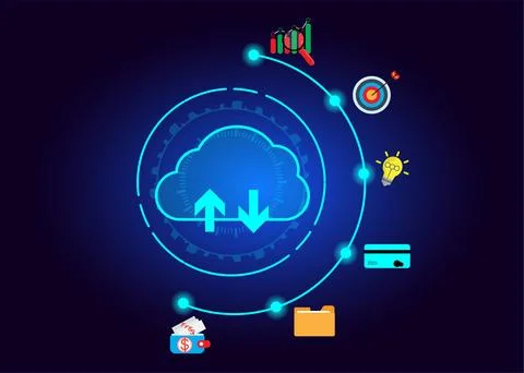 Cloud icon concept of big data access, global network connection, data search Stockillustratie