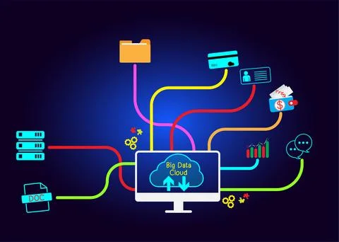 Cloud icon concept of big data access, global network connection, data search イラスト素材