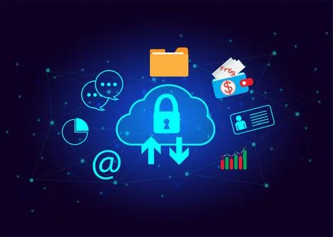 Cloud icon concept of big data access, global network connection, data search Stock Illustration