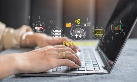 Cloud icon concept of big data access, global network connection, data search Stock Photos