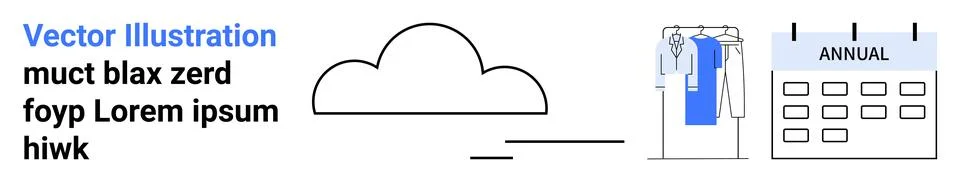 Cloud icon connected to a clothes hanger and an annual calendar. Ideal for cl Illustrazione stock