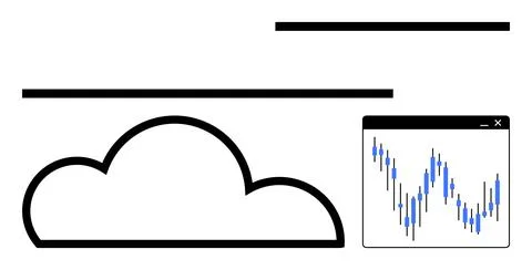 Cloud icon connected to a data graph in a computer window, representing cloud 스톡 일러스트