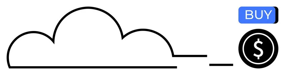 Cloud icon connected to a dollar sign with a buy button symbolizing online pu Stockillustratie