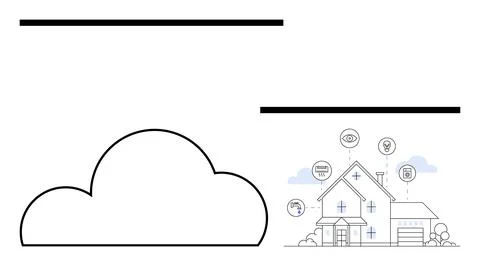 Cloud icon connected to a smart home with device icons for security, lighting 스톡 일러스트