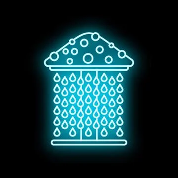 Cloud icon creating blue neon rain drops 스톡 일러스트