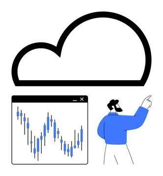 Cloud icon, data chart window, businessman pointing. Ideal for cloud computin Stock Illustration