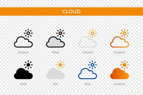 Cloud icon in different style. cloud vector icons designed in outline, soli.. Stock Illustration