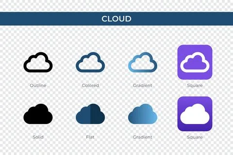 Cloud icon in different style. cloud vector icons designed in outline, soli.. Stock Illustration