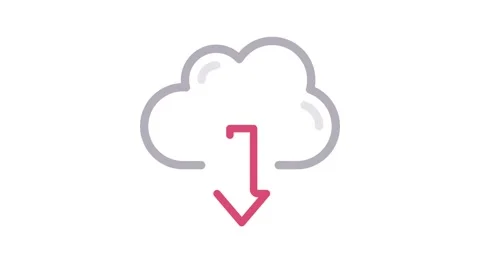 Cloud icon with a downward arrow, symbolizing data download or transfer. Stock Footage 335012045
