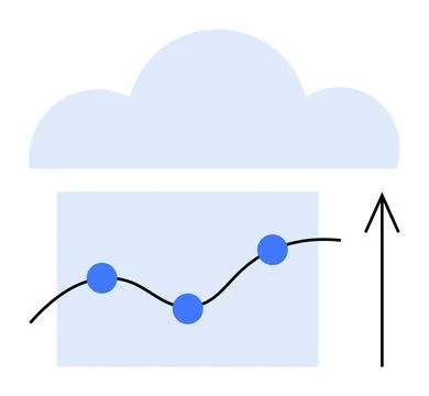 Cloud icon encompassing a line graph with three blue points and an upward arr イラスト素材