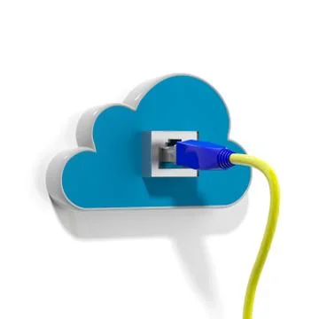 Cloud icon with Ethernet cable, isolated on white background. Stock Illustration