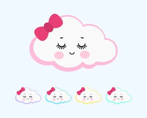 Cloud icon. face cute cartoon cloud with ribbon on head. Illustrazione stock
