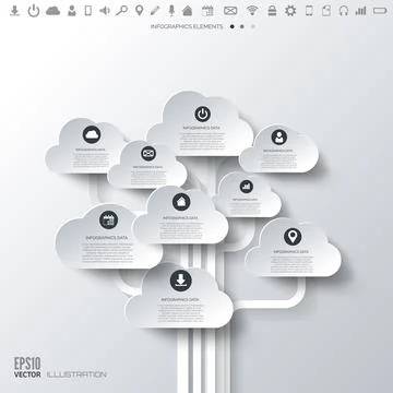 Cloud icon. Flat abstract background with web icons. Interface symbols. Cloud Stock Illustration