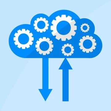 Cloud icon with Gears flat illustration. File technology cloud concept Stock Illustration