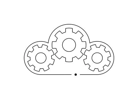 Cloud icon with gears inside, symbolizing cloud-based software, automation, a Stock Illustration