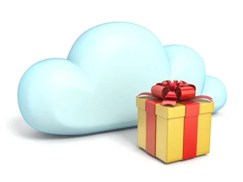 Cloud icon with gift box 3D Cloud icon with gift box 3D rendering isolated... Stock Photos