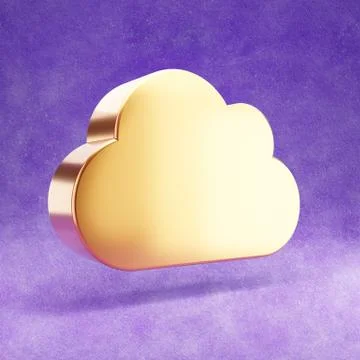 Cloud icon. Gold glossy Cloud symbol isolated on violet velvet background. Иллюстрация