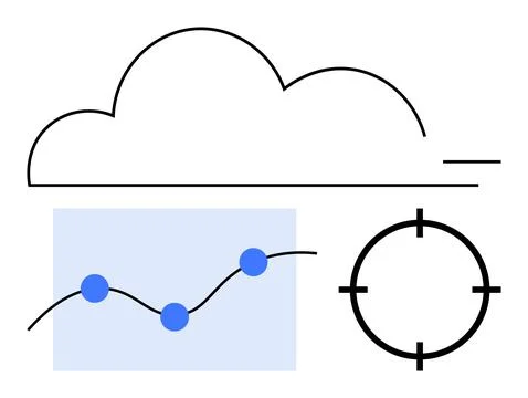 Cloud icon, graph with three data points, target symbol. Ideal for data analy 스톡 일러스트