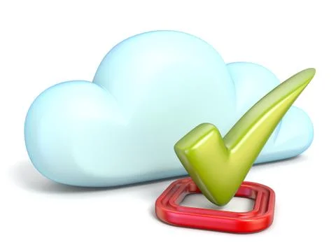 Cloud icon with green check mark 3D Stockillustratie