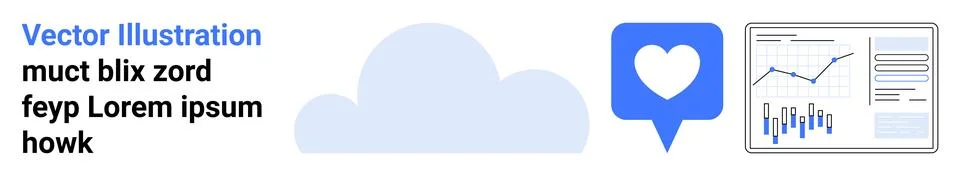 Cloud icon, heart in chat bubble, data charts. Ideal for cloud computing, dat Illustrazione stock