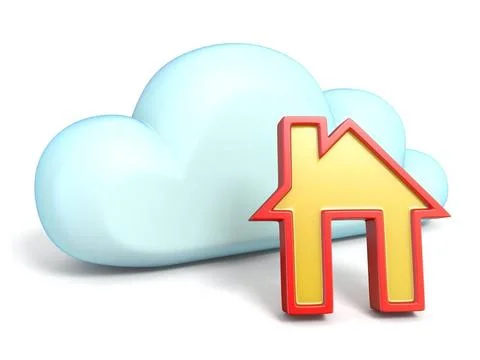 Cloud icon with house 3D Cloud icon with house 3D rendering isolated on wh... Stock Photos