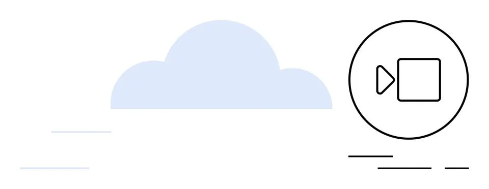 Cloud icon in light blue with a black video camera symbol enclosed in a circl イラスト素材