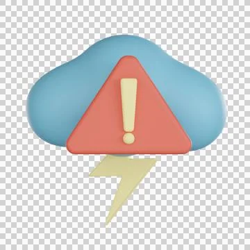 Cloud icon with lightning and warning sign in 3d style showing empty states.. Stock Illustration
