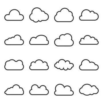 Cloud icon, line, icon set. Vector illustrations. Flat design. Stock Illustration