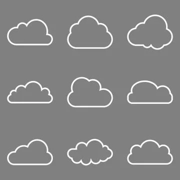 Cloud icon, line, icon set. Vector illustrations. Flat design. イラスト素材