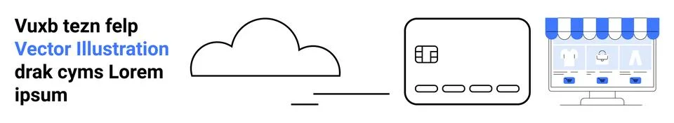 Cloud icon linked to a digital storage device and a shopping cart within an e Stock Illustration
