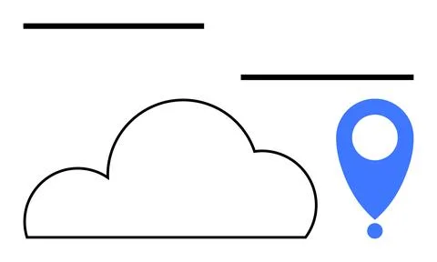 Cloud icon with location marker and lines representing data or connectivity Stock Illustration