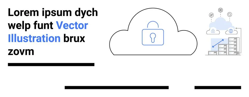Cloud icon with lock symbolizes cybersecurity, server data storage graphics,  Stock Illustration