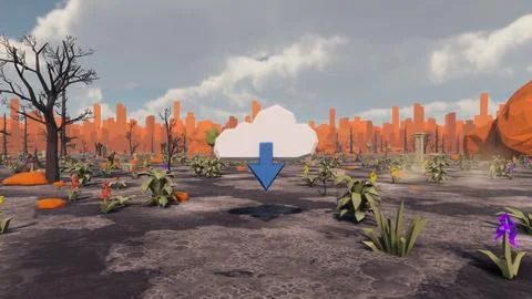Cloud icon with low poly landscape 3d render 스톡 일러스트