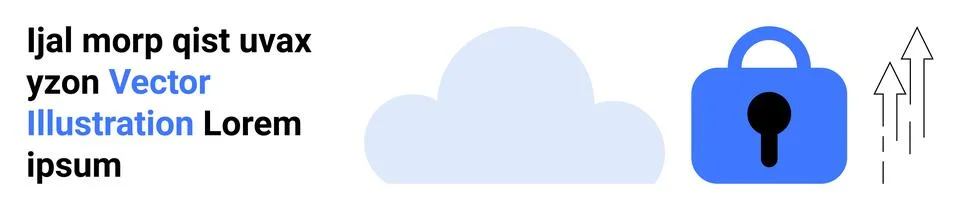 Cloud icon next to blue lock with upward arrows, suggesting secure data trans Stock Illustration