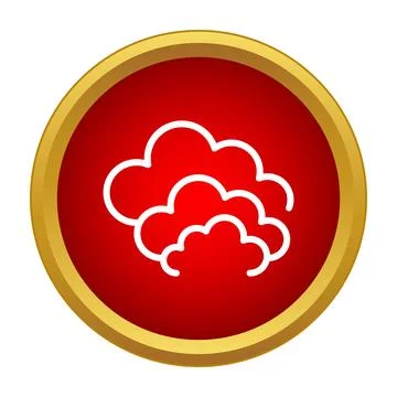 Cloud icon with outline on red button Stock Illustration