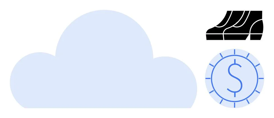 Cloud icon paired with a bar graph and a currency coin outline. Ideal for clo Stock Illustration