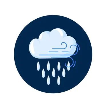 Cloud icon with rain and wind in cartoon style. Weather forecast logo design Stock Illustration